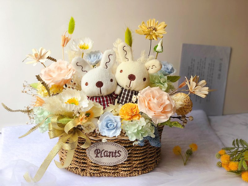 flower-of-life eternal life flower gift basket full moon gift - auspicious rabbits send blessings - Dried Flowers & Bouquets - Plants & Flowers Yellow