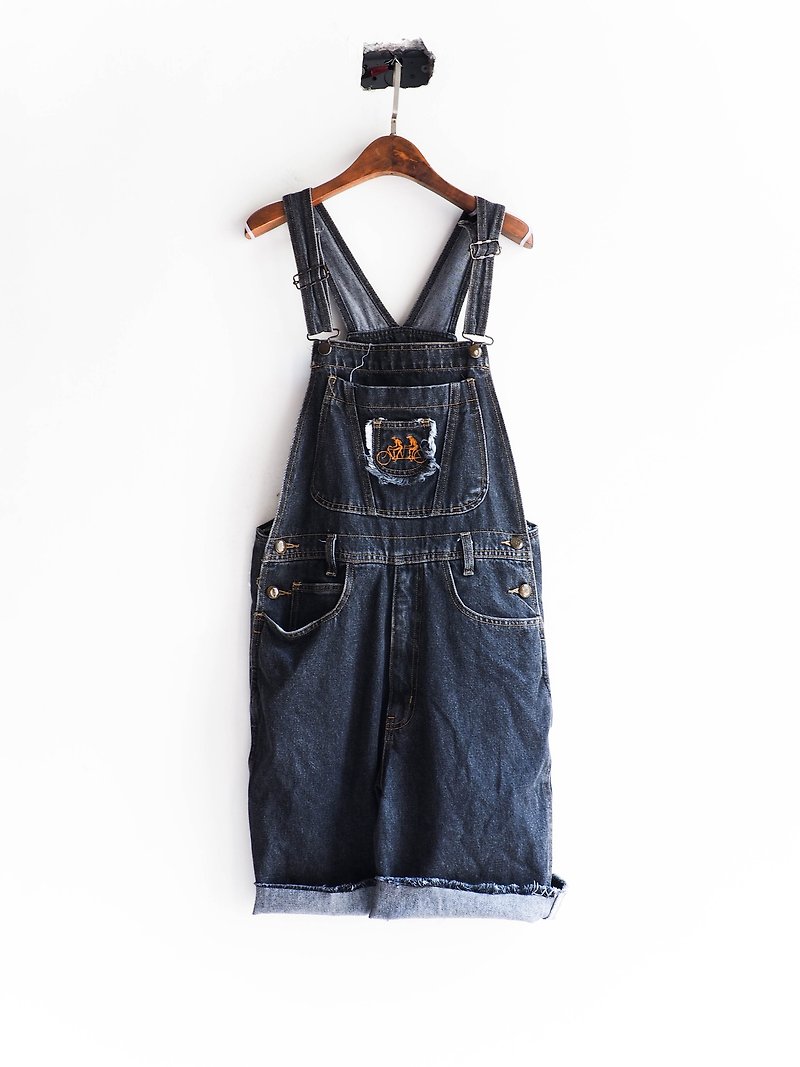 River Hill - independence era antique iron triangle black and gray denim jumpsuit suspenders trousers overalls oversize vintage neutral - จัมพ์สูท - ผ้าฝ้าย/ผ้าลินิน สีดำ