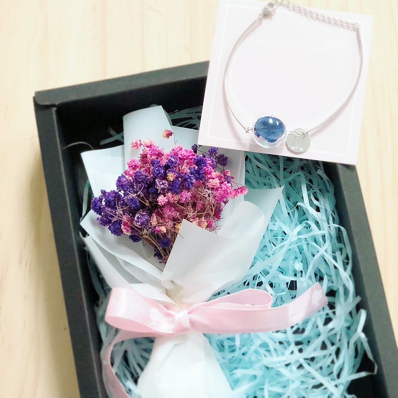 Preserved flower glass ball bracelet personalized Box set Blue Navy - Bracelets - Glass Blue