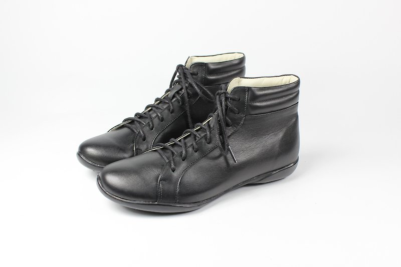 Black mid-tube INDOOR casual shoes - รองเท้าลำลองผู้หญิง - หนังแท้ สีดำ