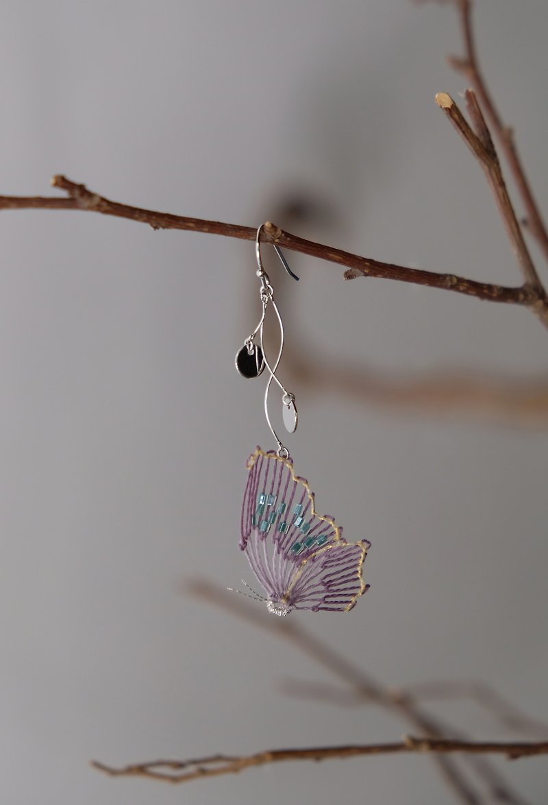 Flower and Butterfly Earrings::Aster:: / Sold as a pair