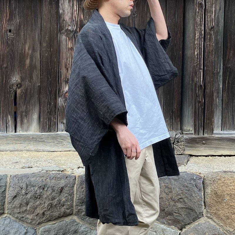 昭和初期 縞模様ジャパンヴィンテージ羽織 メンズ 和モダンスタイル 着物カーディガン - 男夾克/外套 - 棉．麻 灰色
