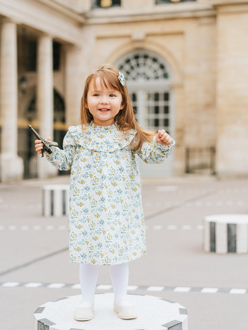 英国LIBERTY FABRICSオーガニックコットンガールズバレンタインフレンチクラシカル小蓮の葉プリントワンピース - スカート - コットン・麻 ブルー