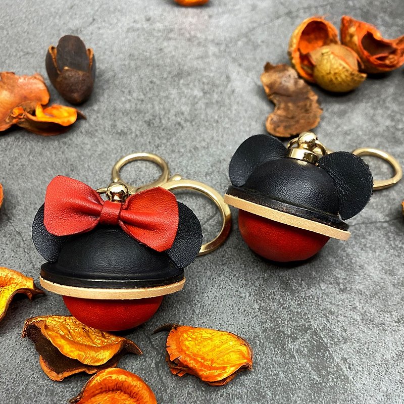 【U6.JP6 Handmade Leather Goods】Mickey & Minnie Bell/Bell Charm - Keychains - Genuine Leather 