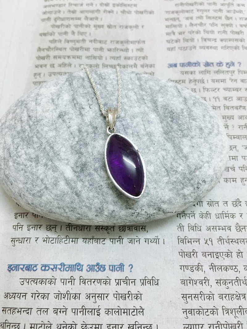 紫水晶 吊墜 項鏈 尼泊爾 手工製 925純銀 - 項鍊 - 水晶 紫色