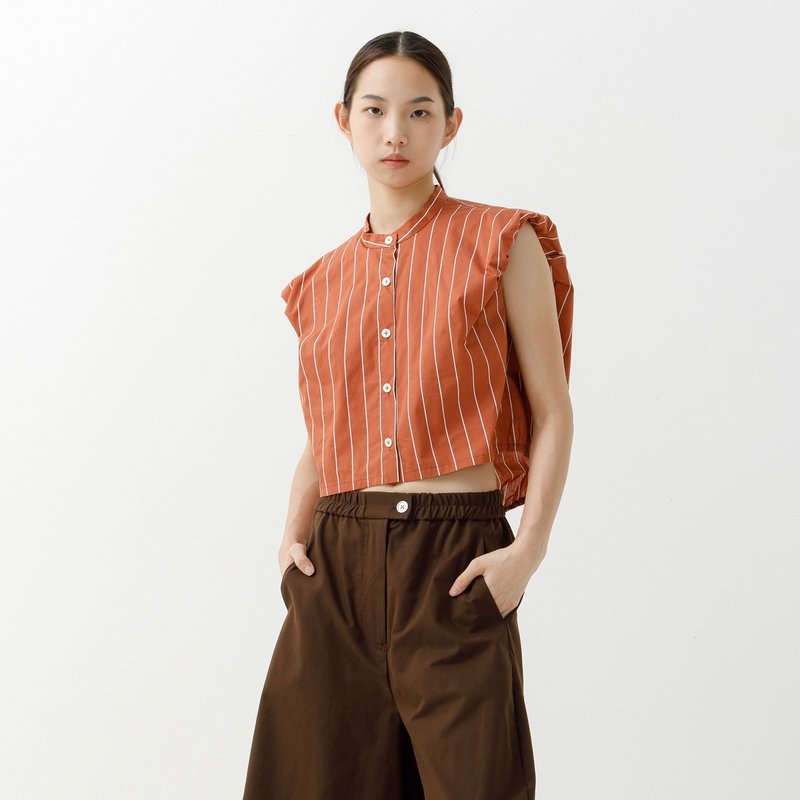 puff sleeveless striped shirt - Women's Shirts - Cotton & Hemp Orange