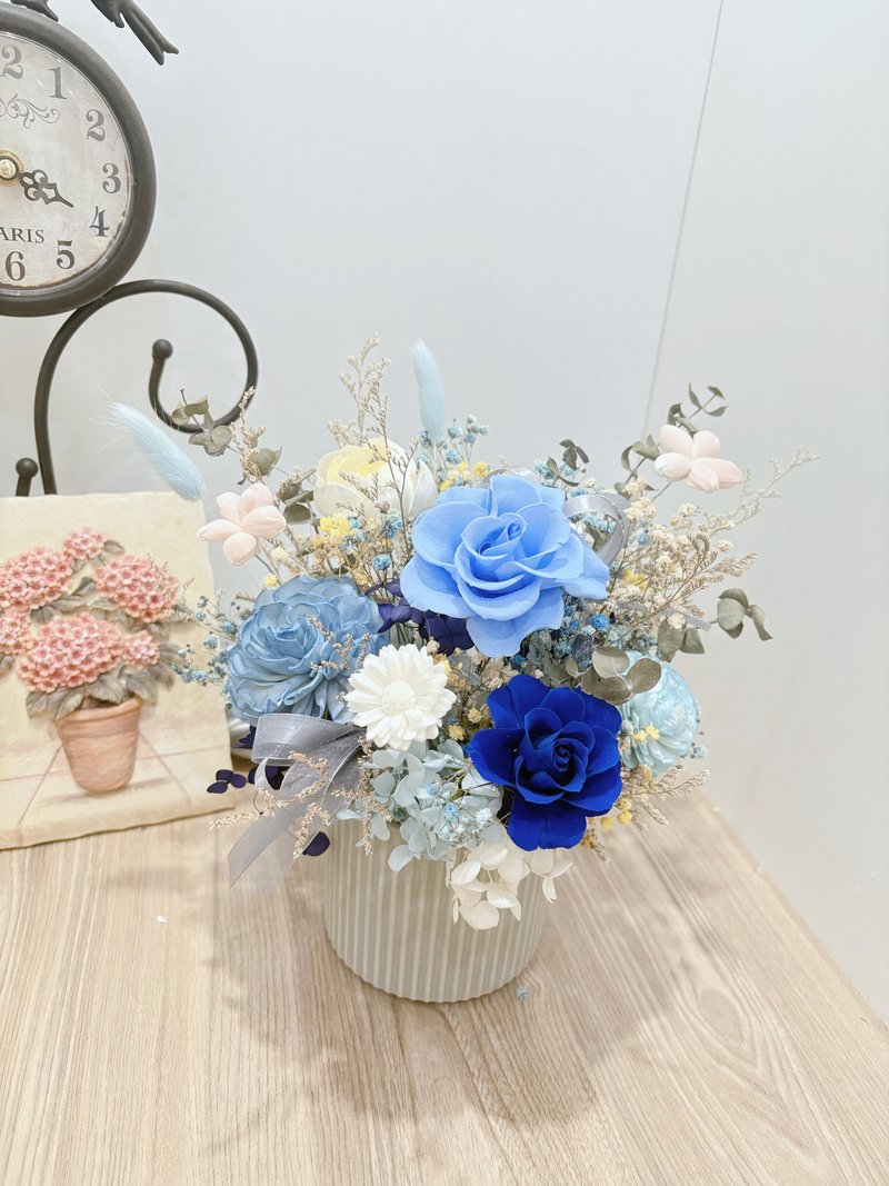 藍色系永生花開幕盆 - 乾花/永生花 - 植物．花 藍色