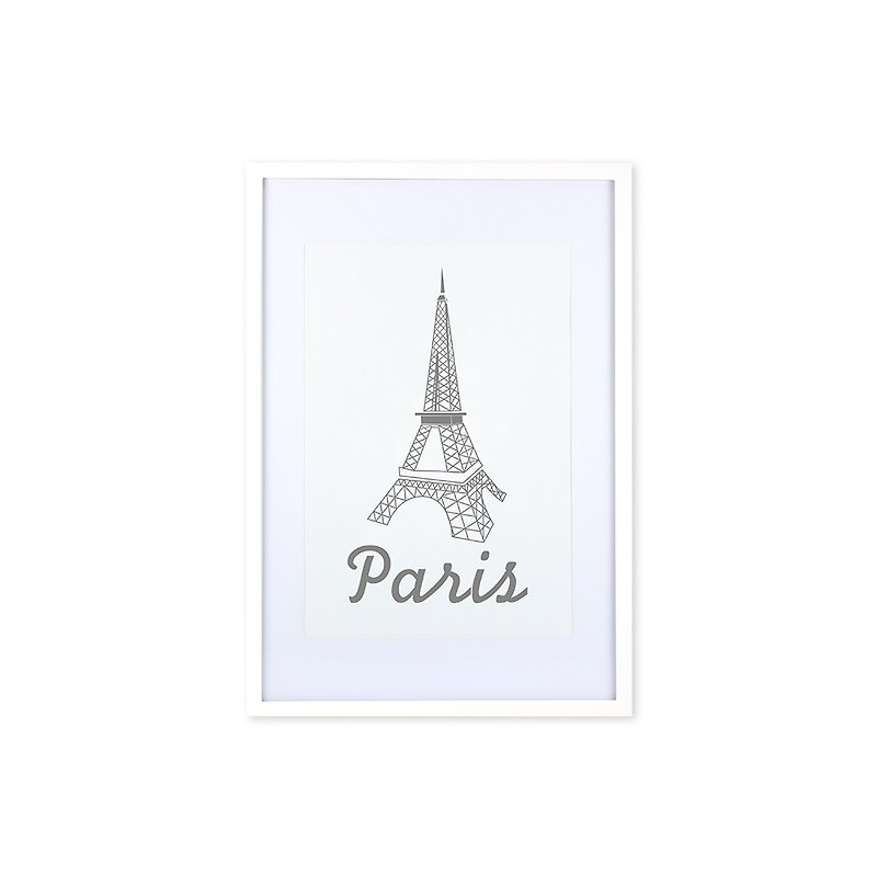 裝飾畫相框 歐風 巴黎鐵塔 灰色 白色框 63x43cm 室內設計 布置 - 相框/畫框 - 木頭 灰色