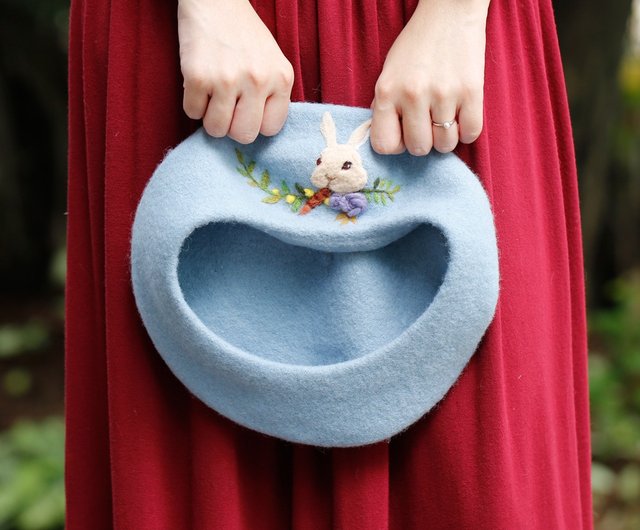 ケレン秋冬新作手作りベレー帽画家帽子ウールフェルトうさぎ柄女性
