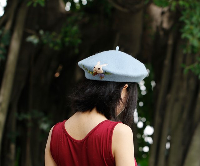 ケレン秋冬新作手作りベレー帽画家帽子ウールフェルトうさぎ柄女性