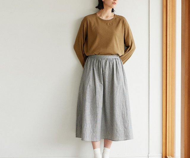 Nissan Light Cotton Linen Skirt Plaid Versatile Umbrella Skirt