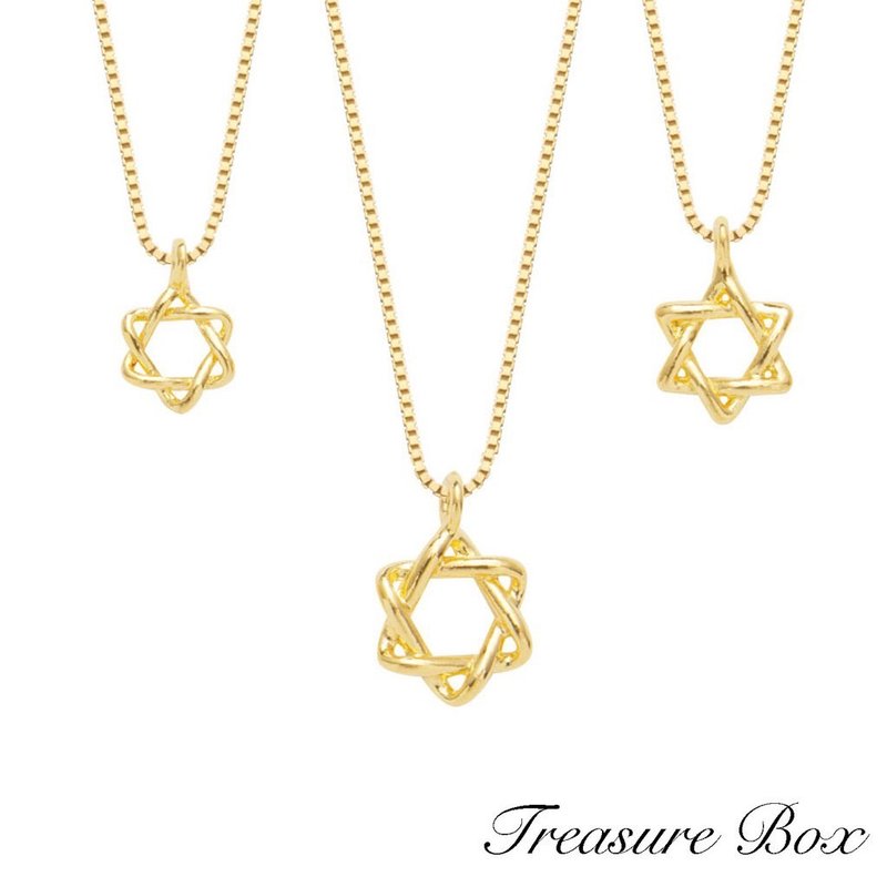 藏寶箱金飾 9999黃金純金 六芒星 星星墜子/項鍊/鎖骨鍊 - 項鍊 - 24k 金 金色