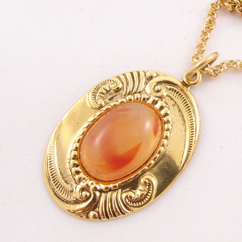 Sardonyx Necklace Fire Red Orange Gemstone Golden Oval Pendant Necklace Jewelry - Necklaces - Semi-Precious Stones Red