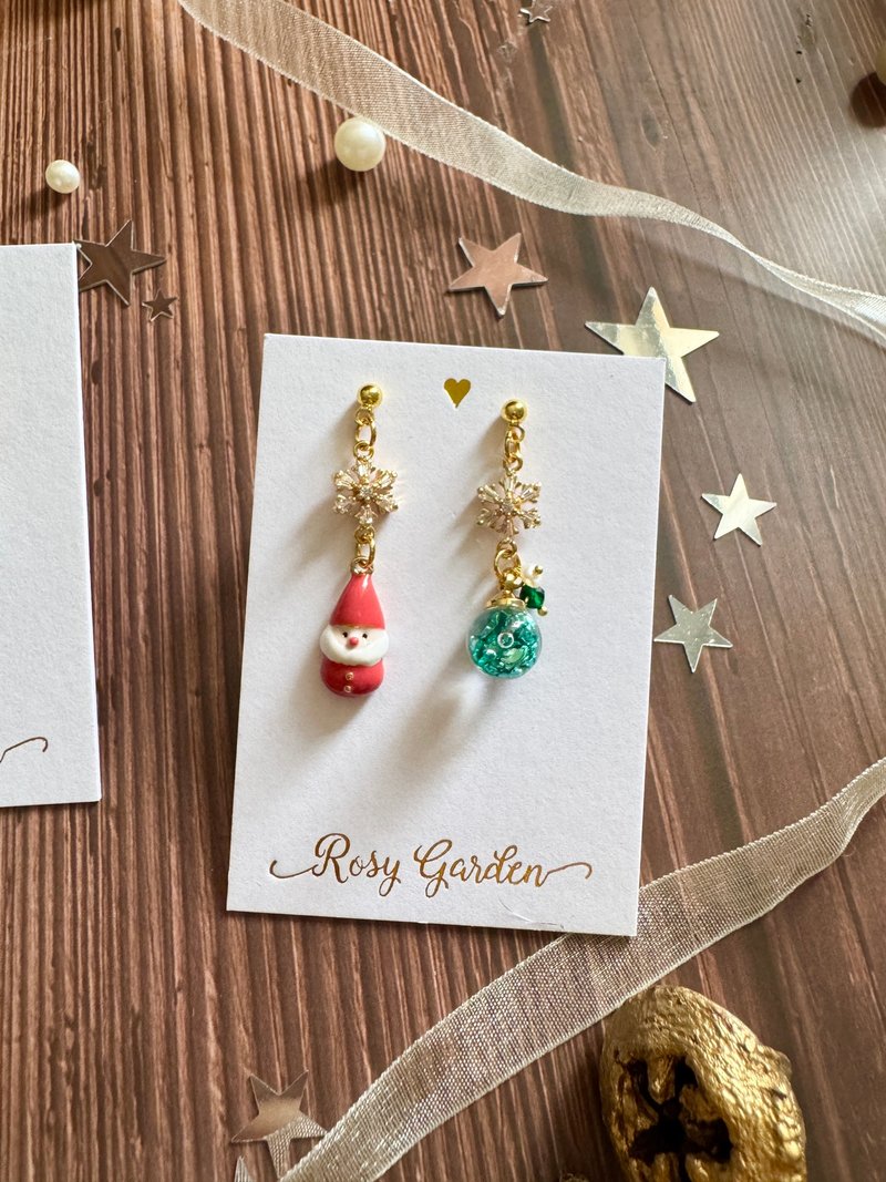 小小聖誕老人水晶球耳環 - 聖誕禮物・可愛趣味 節日穿搭 - 耳環/耳夾/耳骨夾 - 玻璃 紅色