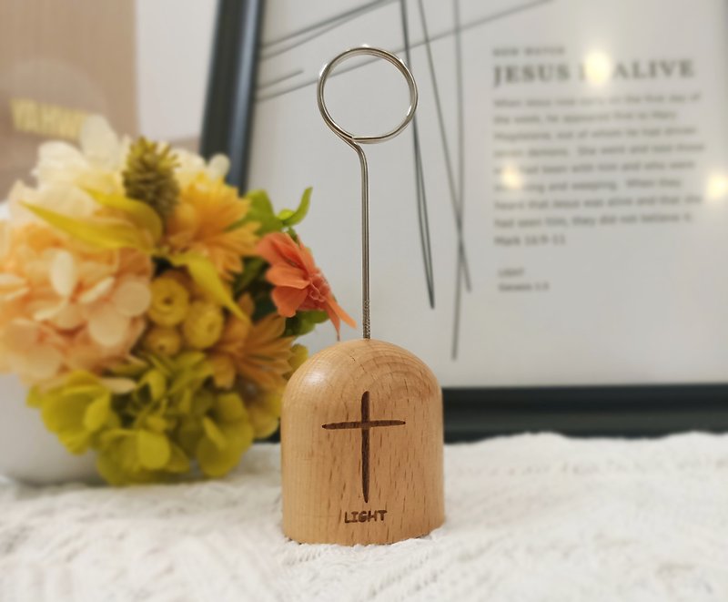 Beech solid wood cross memo clip business card note message clip/Christian gift/Gospel gift/Baptism - ที่ตั้งบัตร - ไม้ 