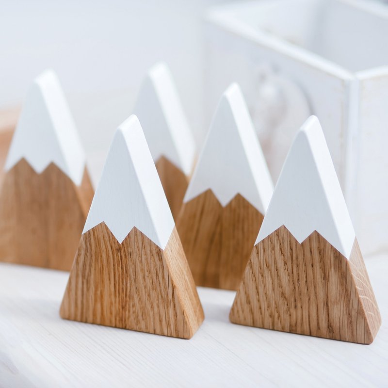 Set of 5 Snow Wooden mountains, Mountain wall decor, Nursery decor, coat hook - ของเล่นเด็ก - ไม้ 