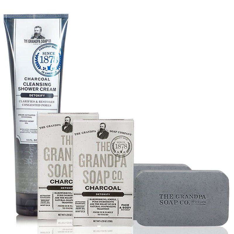 Grandpa 神奇爺爺 活炭大麻籽薄荷專業潔淨組 4.25oz x 2 + 280mL - 肥皂/手工皂 - 其他材質 灰色