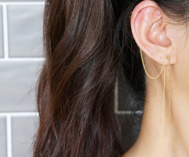 14KGF】2way Ear Cuff Chain Earrings - Shop ostaratokyo Earrings