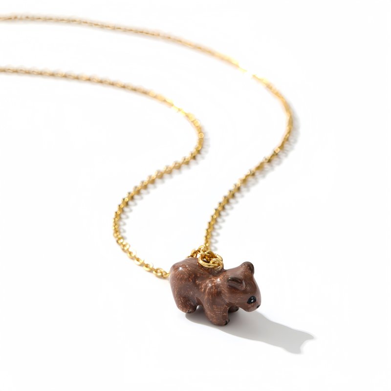 Childlike and Small Australian Wombat Painted Enamel Collarbone Necklace - สร้อยคอ - วัตถุเคลือบ 