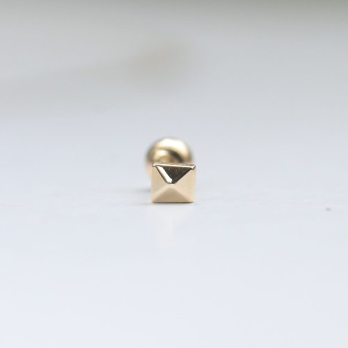 CHARIS GRACE 14K 立體方形尖錐鎖珠耳環 (單個)