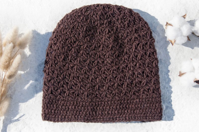 Hand-knitted pure wool hat / knitted hat / knitted woolen hat / inner bristle hand knitted woolen hat / wool hat-coffee - Hats & Caps - Wool Brown