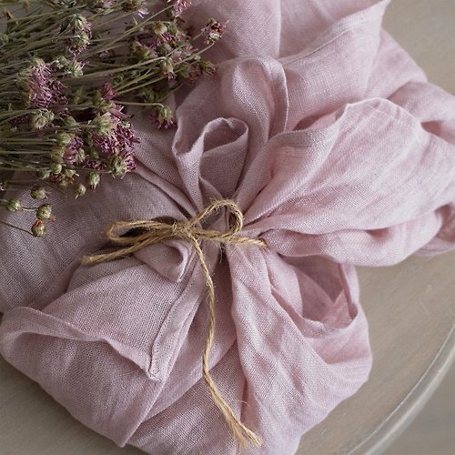 緩.緩 atelier 來自歐洲小工坊 最柔軟的亞麻圍巾- 霧粉 100%天然亞麻 四季可用