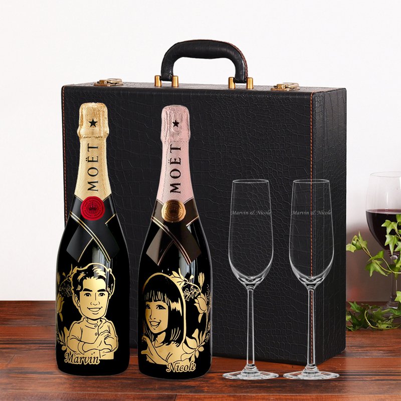 【2024情人節限時優惠】Moet香檳&對杯套裝|人像雕刻  情侶禮物 - 酒類/酒精飲品 - 玻璃 