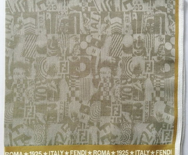 FENDI ヴィンテージ ハンカチ ローマ織り 1925 イタリア 18 x 18
