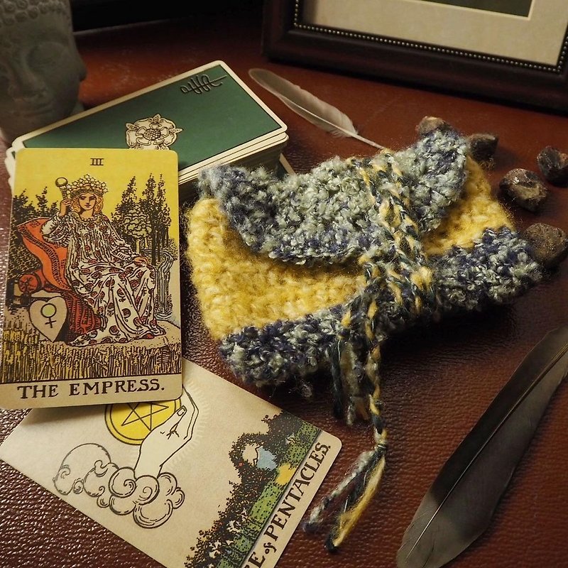 Tarot Bag I Mixed Color Wool I Blue and Yellow II Please note the size - Toiletry Bags & Pouches - Cotton & Hemp Yellow