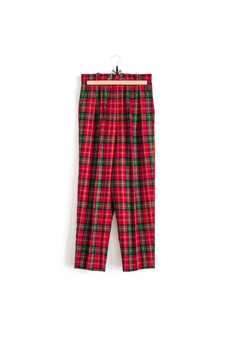 Vintage Christmas red and green high-waisted wool trousers