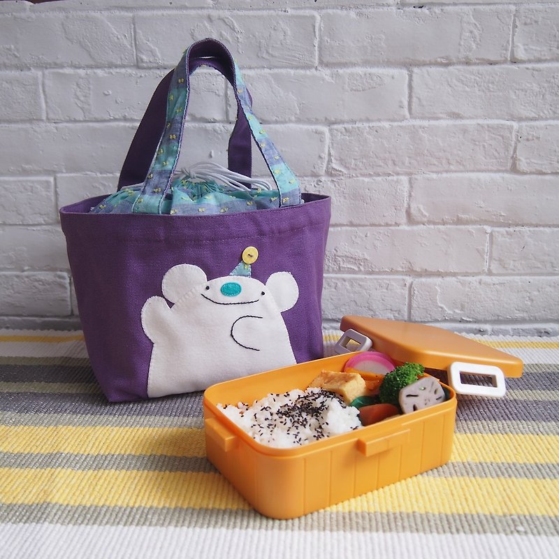 【Dance the White Bear】Bigsoil x Goodafternoonwork White Bear AlphaBAG Lunch | designate letter · hand craft · canvas bag | purple - Handbags & Totes - Cotton & Hemp 