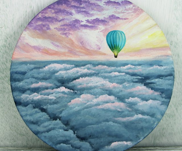 空の熱気球/オリジナルアクリル画クリエーションペインティング屋内