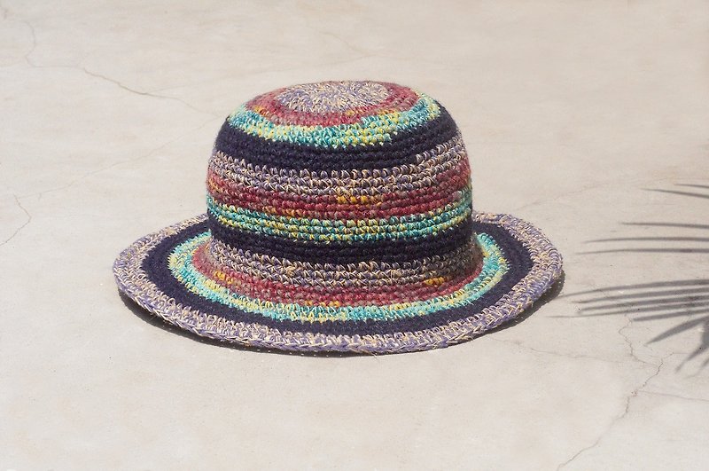 A limited edition hand-woven cotton Linen cap / knit cap / hat / visor / hat - Star Star fruit smoothies colorful striped hand-woven hats - Hats & Caps - Cotton & Hemp Multicolor