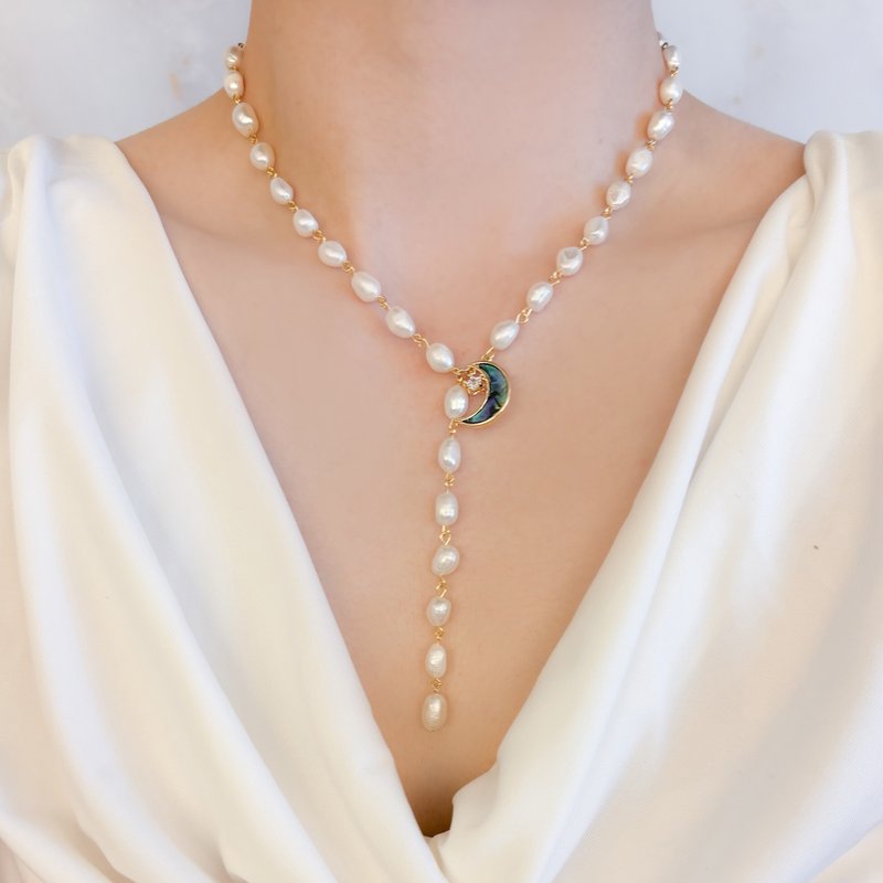 【クリスマス限定コレクション】Luna Noël/月と淡水パールのY字ネックレス　SV687 - 頸鏈 - 其他金屬 白色