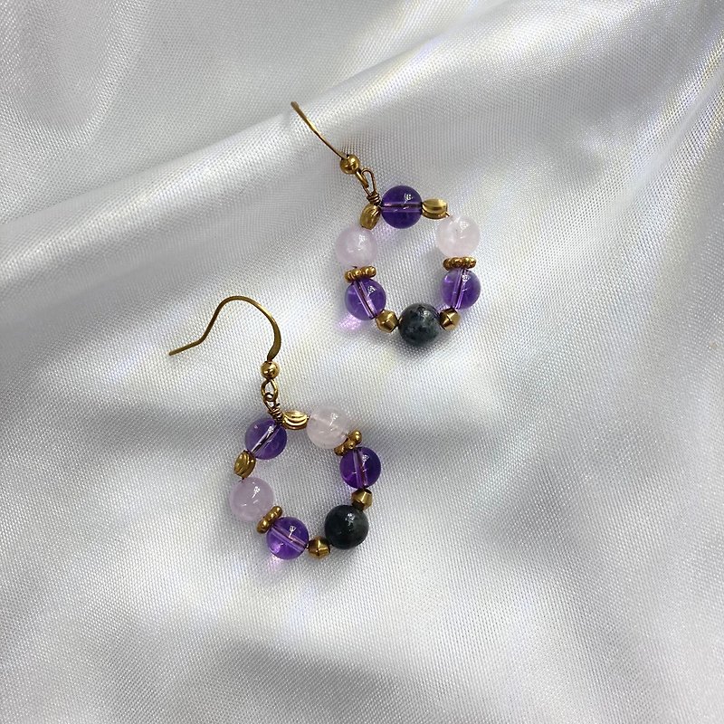 【Purple Waltz】Amethyst/Lavender Amethyst/Black and Blue Labradorite - Earrings & Clip-ons - Semi-Precious Stones Purple