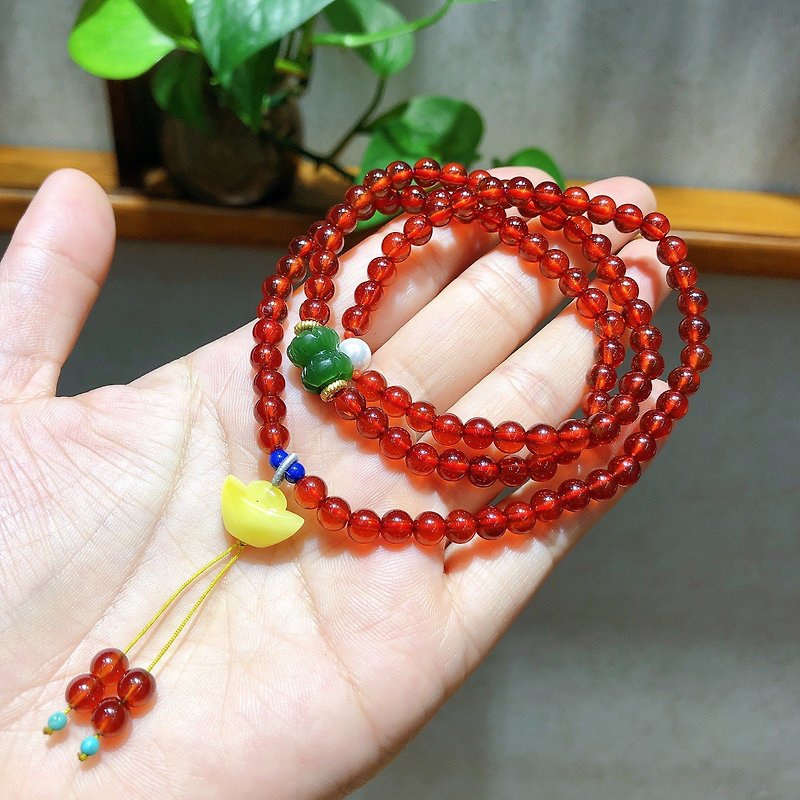 Zhaozheng peach blossom 7A grade wine red Stone bracelet natural Sri Lankan multi-circle crystal bead string bracelet for ladies - สร้อยข้อมือ - เครื่องประดับพลอย 