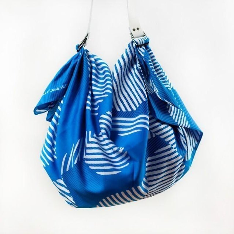 Dots Blue & Black leather carry strap set - Messenger Bags & Sling Bags - Cotton & Hemp Blue