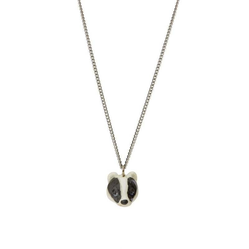 AndMary 手繪瓷項鍊-獾 禮盒包裝 Tiny Badger Head  Necklace - 項鍊 - 瓷 黑色