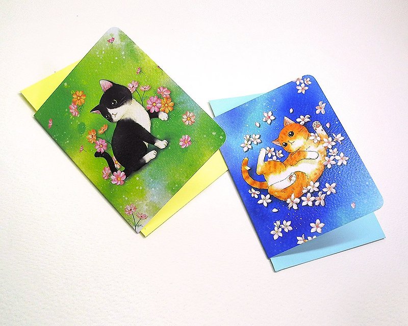 Flower and cat series of all-purpose cards - Cards & Postcards - Paper Blue