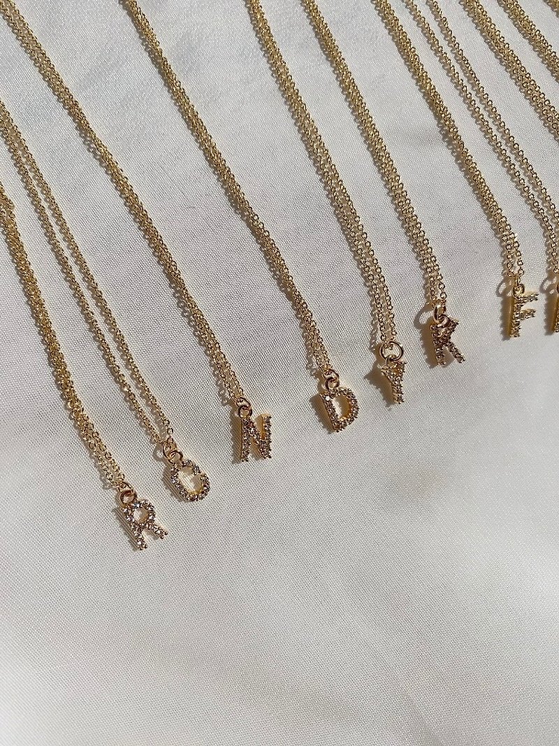 CZ stone Letter necklace alphabet necklaces initial necklace - Necklaces - Precious Metals Gold
