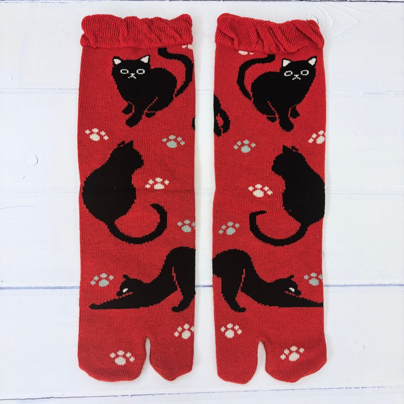 足袋襪 兩趾襪(玩樂黑貓)日本文化足袋短襪 23~25cm - 襪子 - 棉．麻 