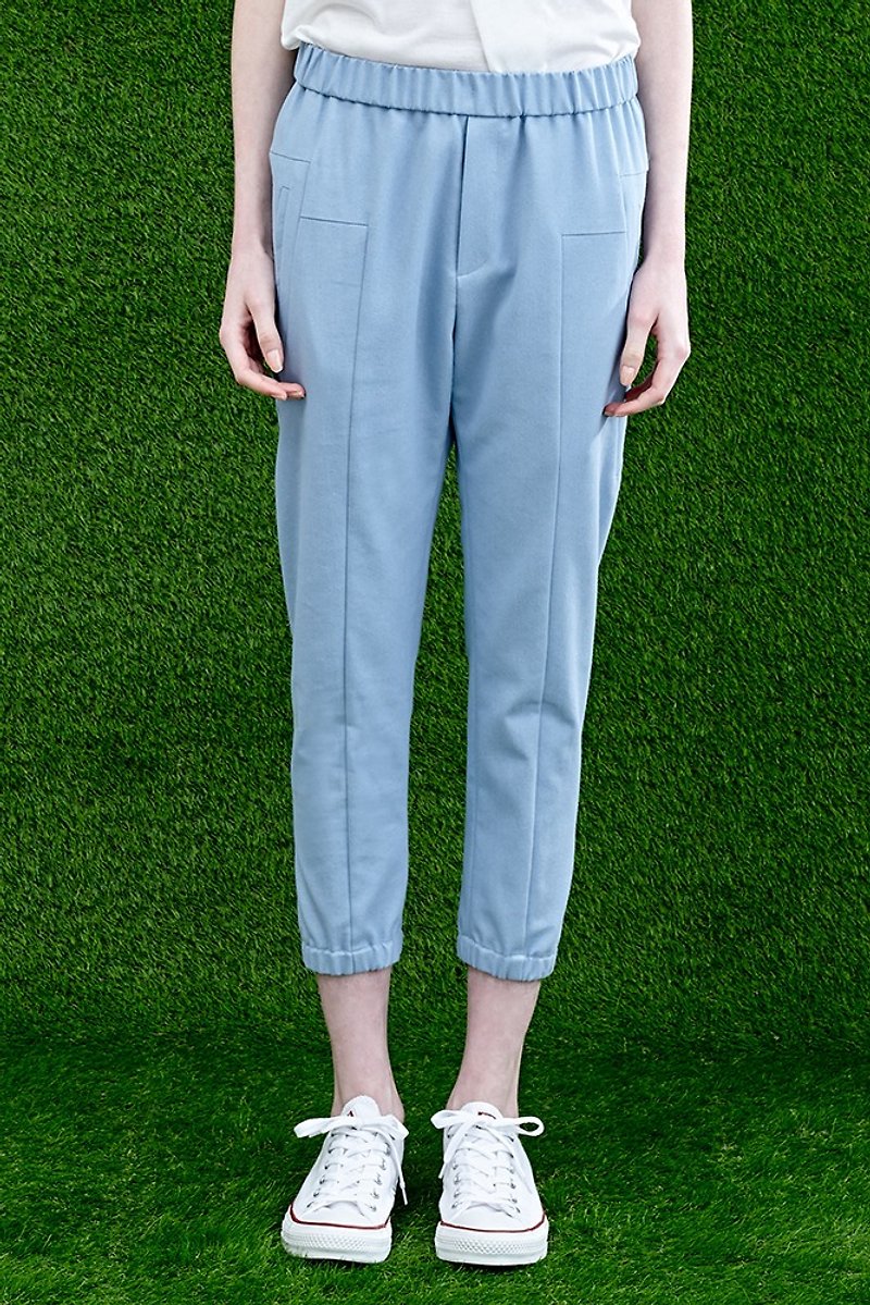 Aqua Blue Belt Harness Cropped Pants - กางเกงขายาว - วัสดุอื่นๆ สีน้ำเงิน
