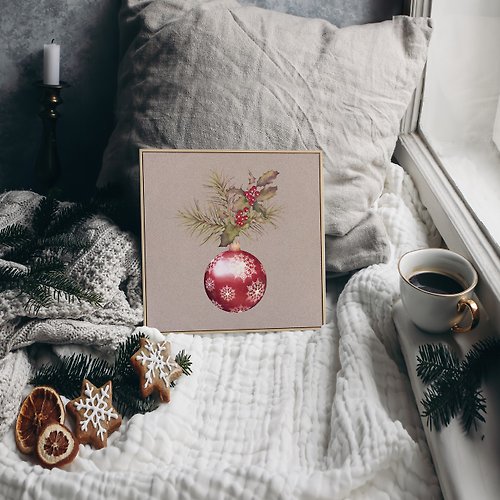 菠蘿選畫所 聖誕節的祝福－紅色聖誕球- 精緻聖誕彩球掛畫/耶誕裝飾/交換禮物