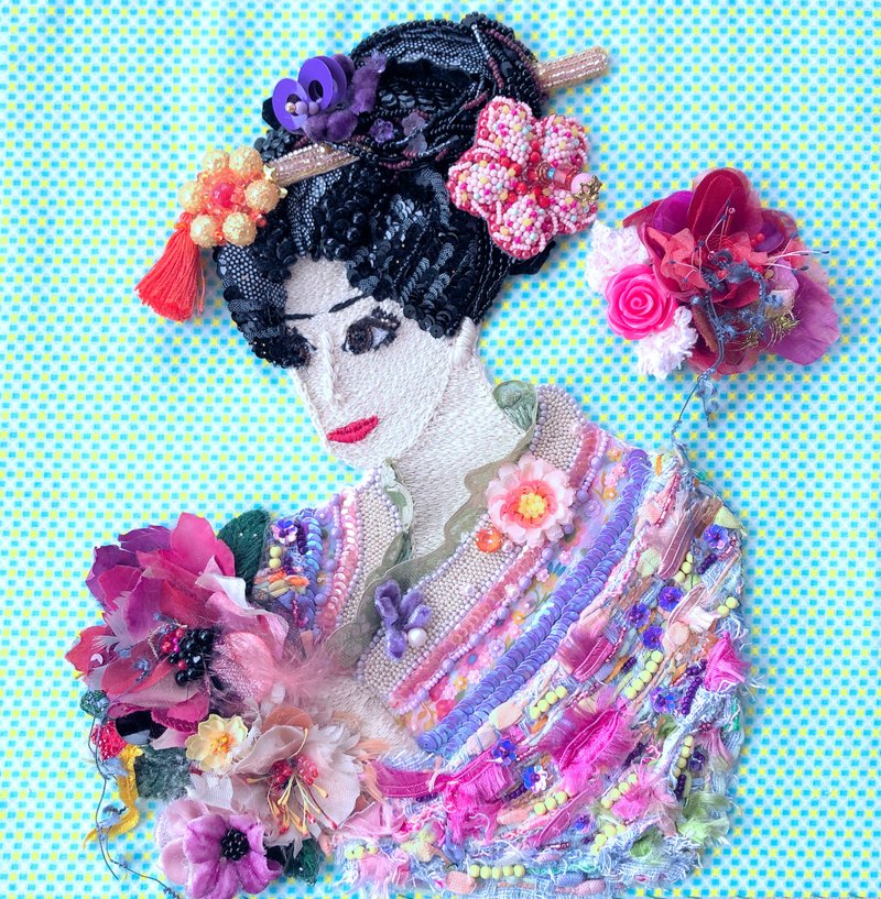 珠子 刺繡 藝術   欣賞花朵 - 壁貼/牆壁裝飾 - 繡線 多色