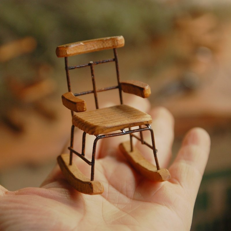 Christmas gift wooden rocking chair - handmade. Iron. Wood / birthday. Lover gift. Hand made pocket - ของวางตกแต่ง - ไม้ สีนำ้ตาล