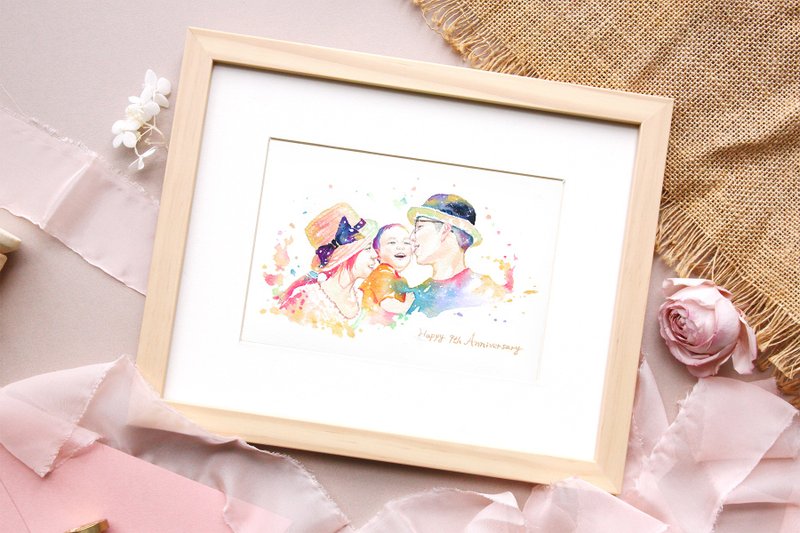 Custom Watercolor Wedding Portrait | Wedding Gift | Lovers | Couple Portrait - ภาพวาดบุคคล - กระดาษ สีส้ม