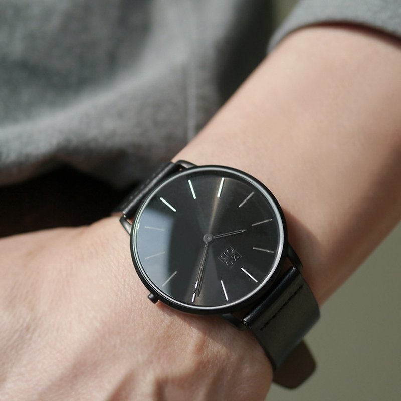 THIN 5010 極簡超薄真皮皮革手錶 - 黑 - 男錶/中性錶 - 真皮 黑色