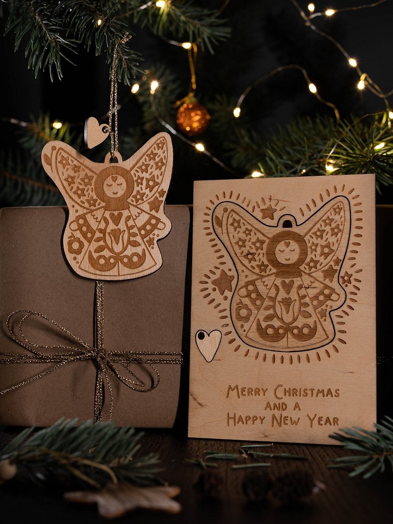 Postcards SVIATA with wood Christmas decorations - การ์ด/โปสการ์ด - ไม้ สีใส