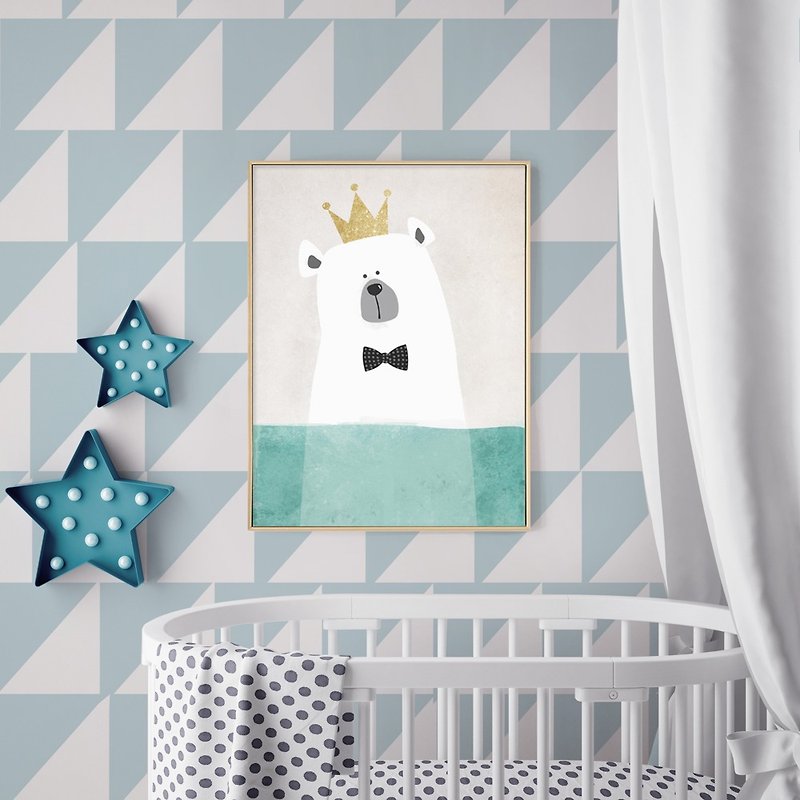 White Bear Soaking Water-Nursery wall art, Polar bear watercolor, Kid Room - Posters - Other Materials Blue