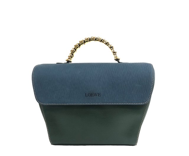 【美品】LOEWE ベラスケスバニティバッグ グリーン×ブルー 日本直送 名牌中古包 】LOEWE ロエベ ベラスケス ハンドバッグ